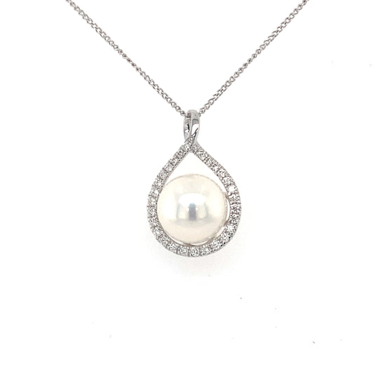 White Gold Pearl and Diamond Fancy Style Pendant  Gardiner Brothers   