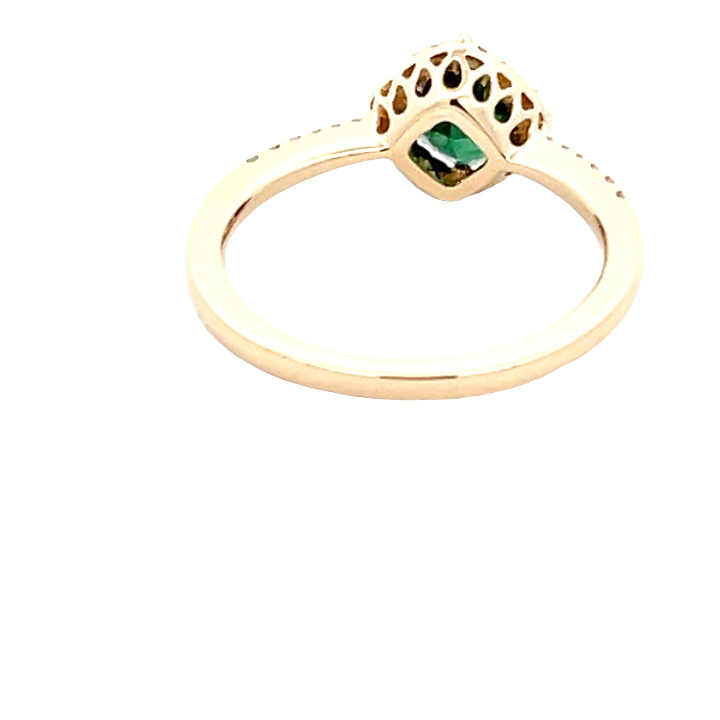 Green Tourmaline and round brilliant cut diamond halo cluster ring  Gardiner Brothers   
