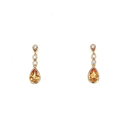 Yellow Gold Pear Shaped Citrine and Diamond Earrings  Gardiner Brothers   