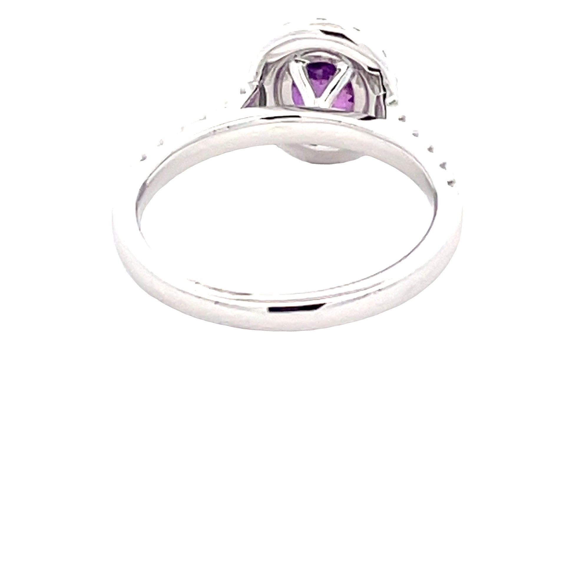 Purple Sapphire and round brilliant cut diamond halo cluster ring  Gardiner Brothers   
