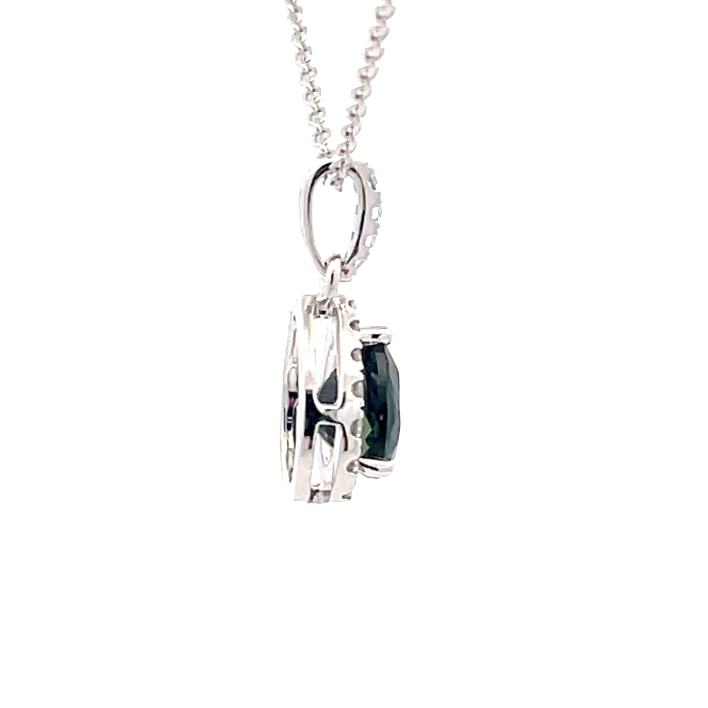 Pear Shaped Teal Sapphire Halo Style Pendant  Gardiner Brothers   