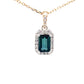 Octagonal Teal sapphire and round brilliant cut diamond halo style pendant  Gardiner Brothers   