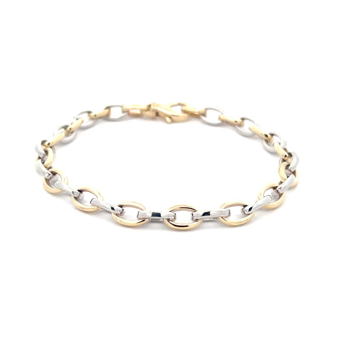 Yellow and white gold solid oval link bracelet  Gardiner Brothers   