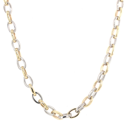 Yellow and white gold oval link necklet
