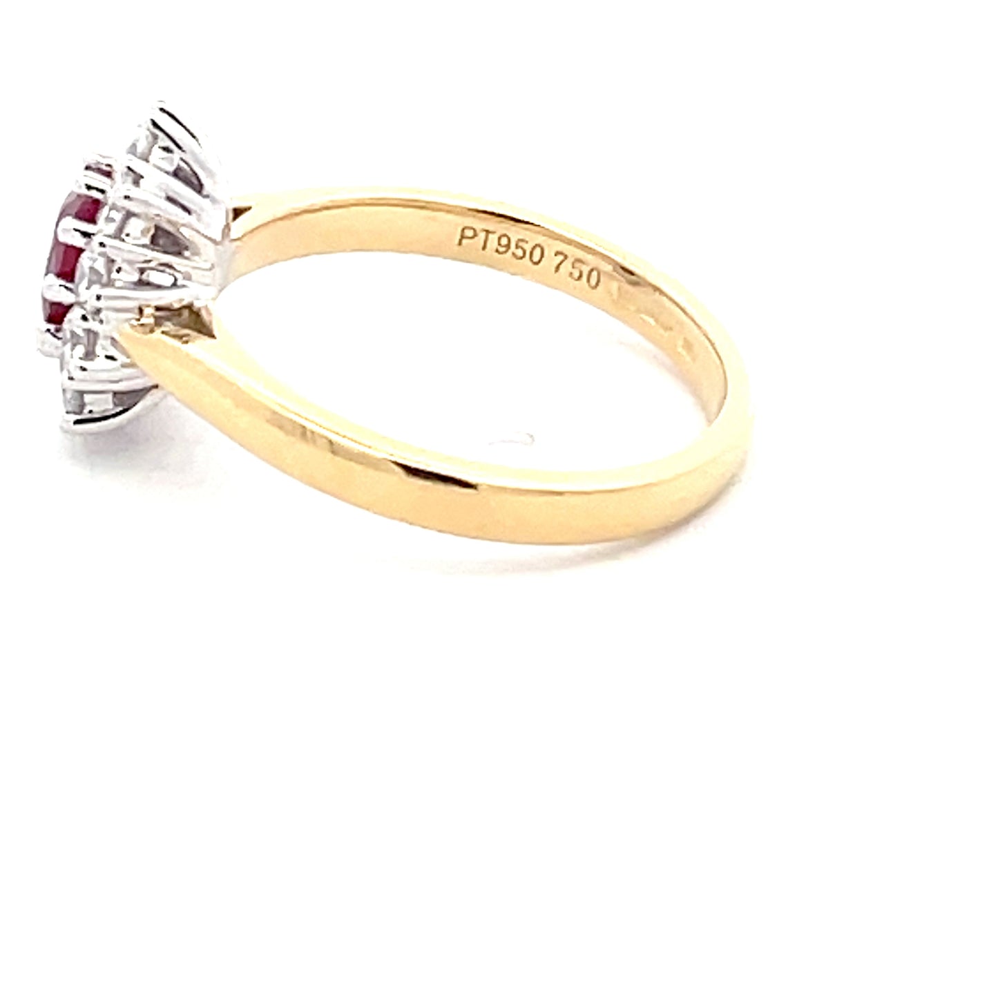 Oval Shaped Ruby and round brilliant cut diamond cluster style ring  Gardiner Brothers   