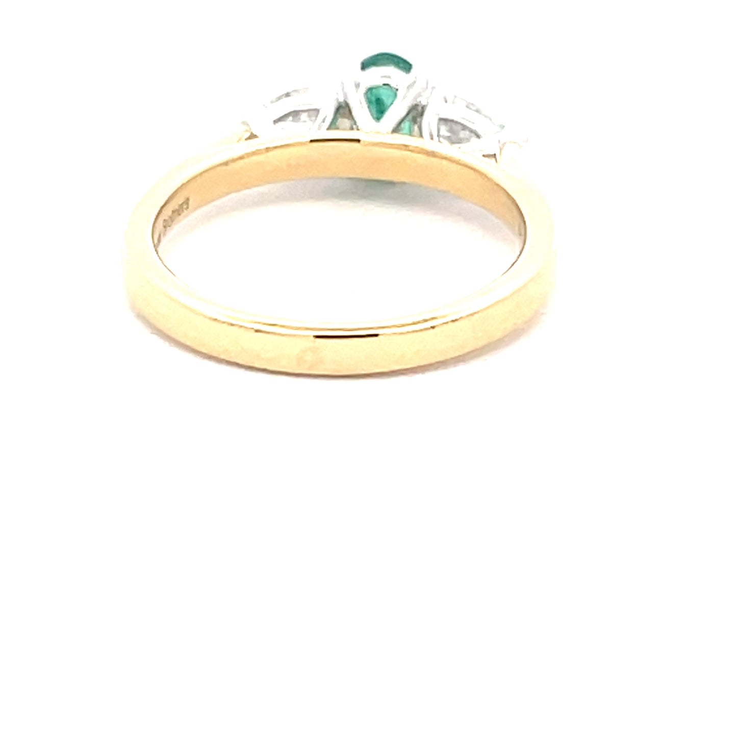 Oval Shaped Emerald and pear shaped diamond 3 stone ring  Gardiner Brothers   