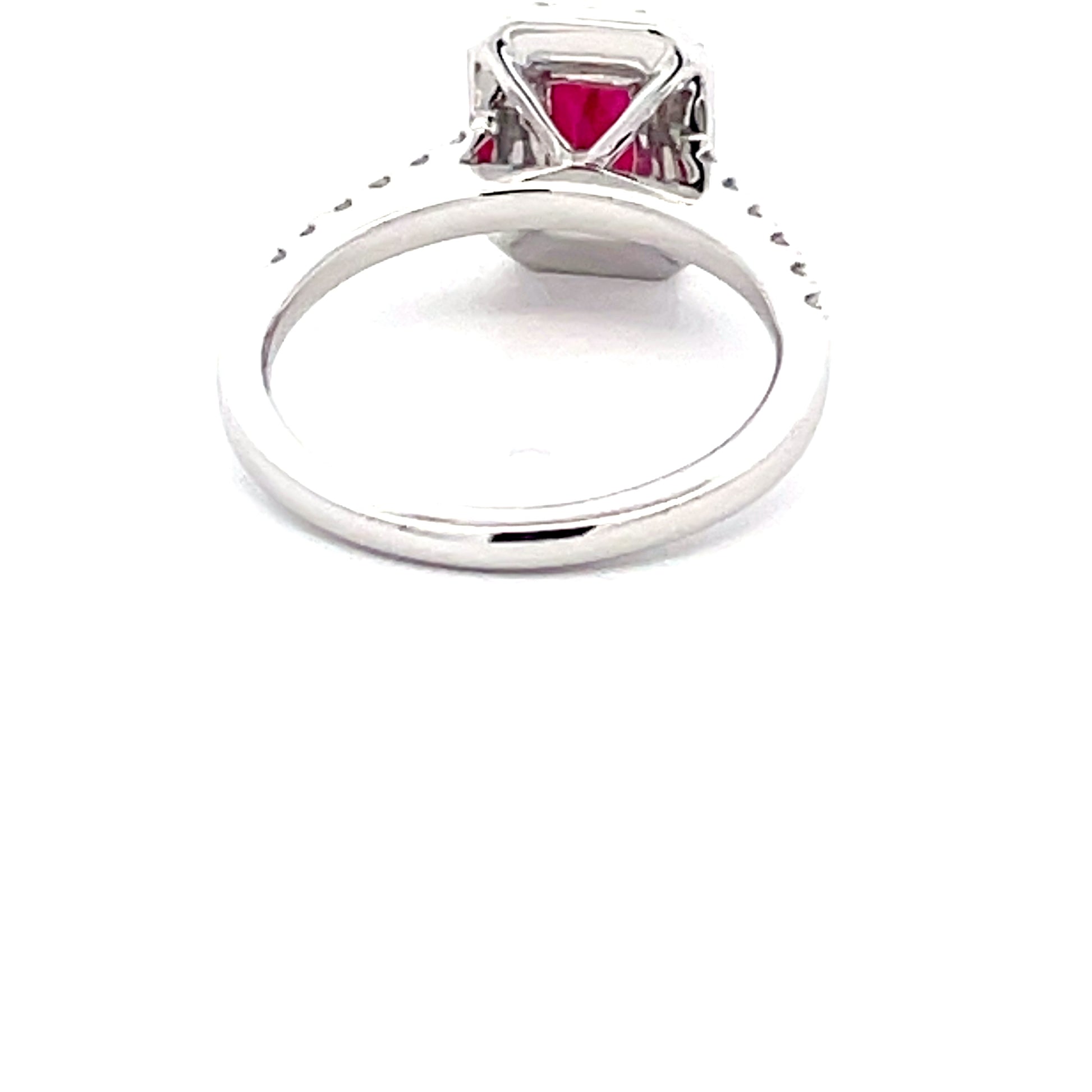 Octagonal Shaped Ruby and Round Brilliant Cut Diamond Halo Cluster Style Ring  Gardiner Brothers   