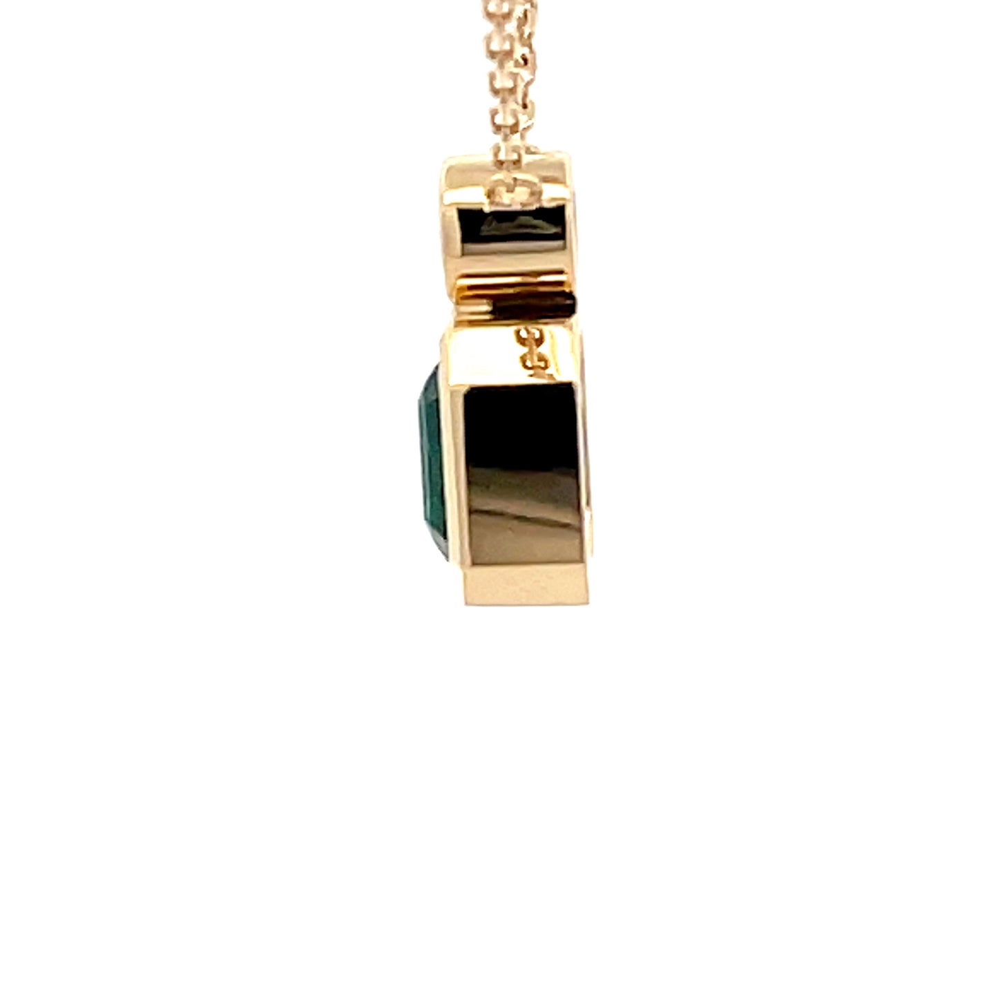 Square Step-cut Emerald and round brilliant cut diamond pendant  Gardiner Brothers   