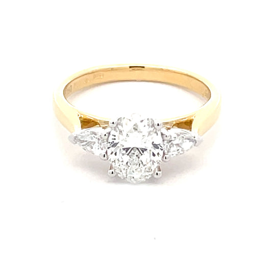 Oval and pear shaped diamond 3 stone ring - 1.50cts  Gardiner Brothers   