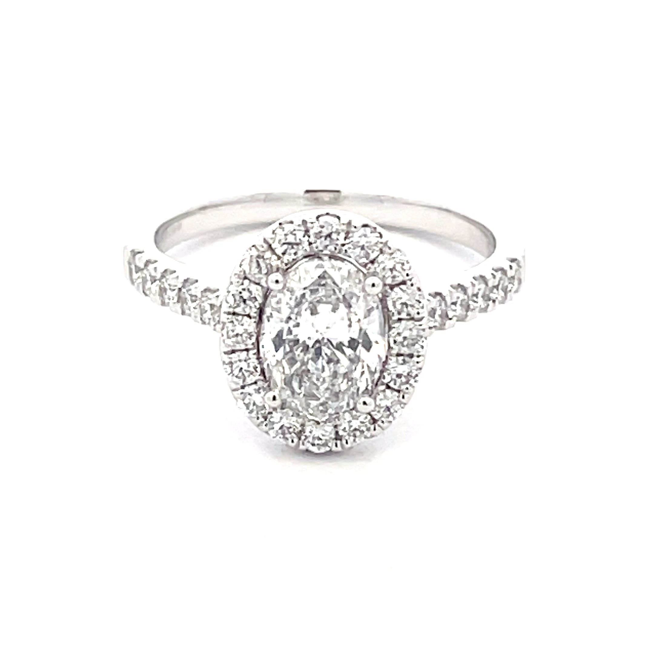 Platinum Oval Shaped Diamond Halo Cluster Style Ring - 1.52cts ...