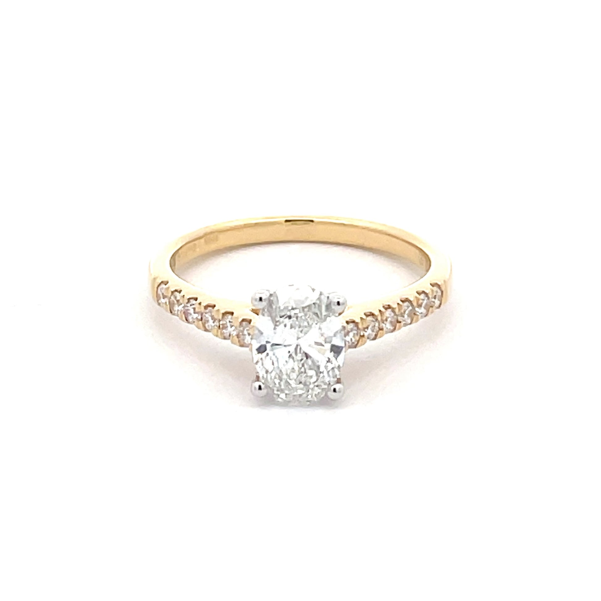 Lab Grown Oval Shaped Diamond Solitaire Ring with diamond set shoulders - 1.25cts  Gardiner Brothers   