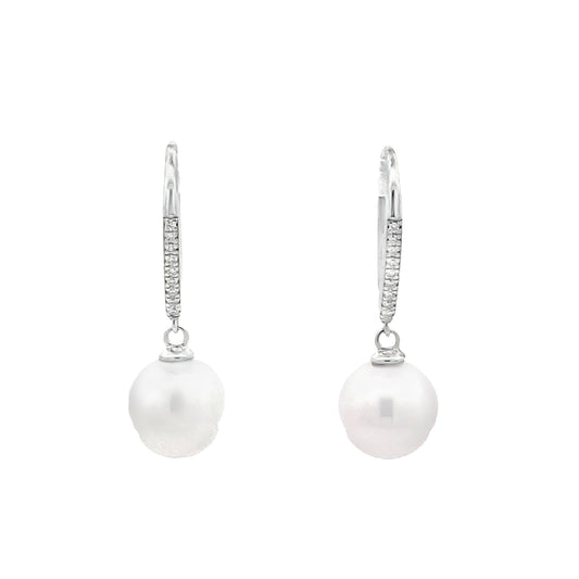 White Gold Pearl and Diamond Drop Earrings Gardiner Brothers
