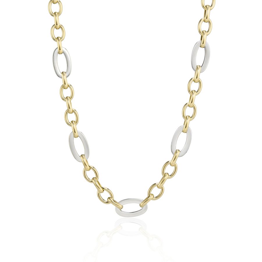 Yellow and White Gold Elongated Oval Link Necklet