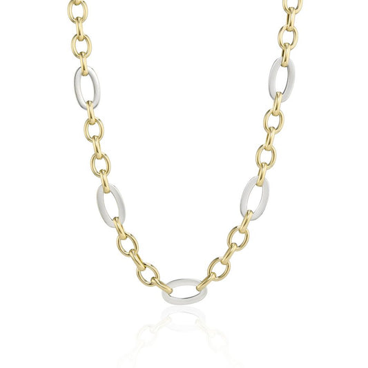 Yellow and White Gold Elongated Oval Link Necklet