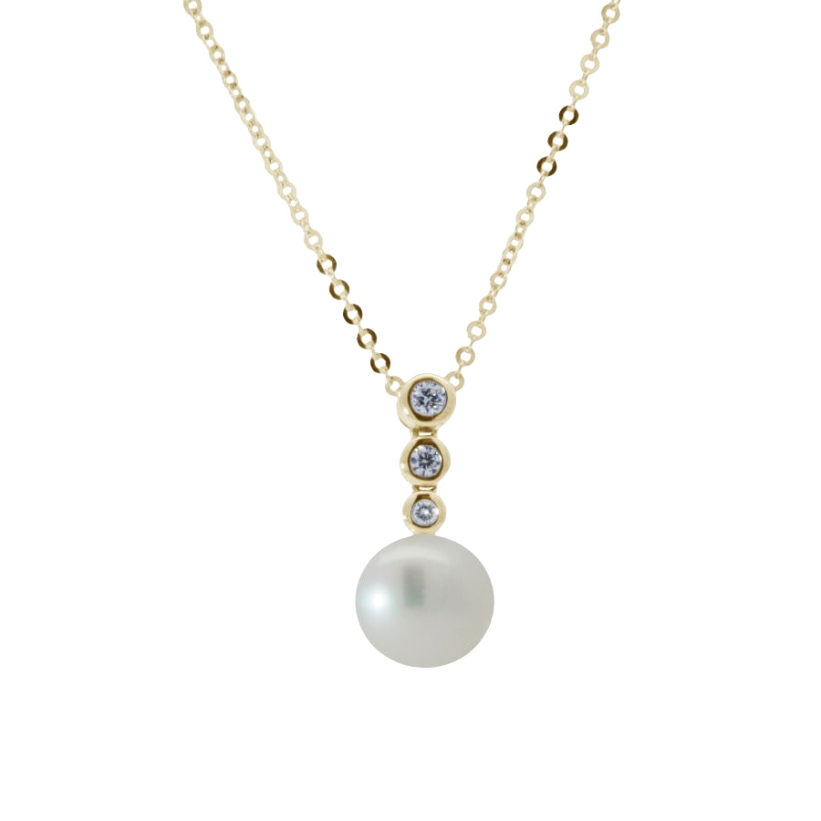 Yellow Gold Pearl and Diamond Drop Pendant Gardiner Brothers