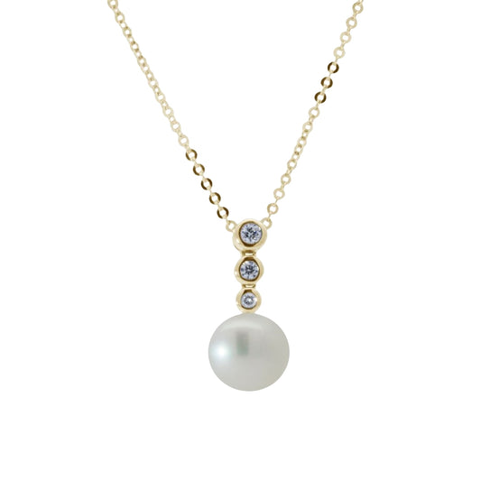 Yellow Gold Pearl and Diamond Drop Pendant Gardiner Brothers