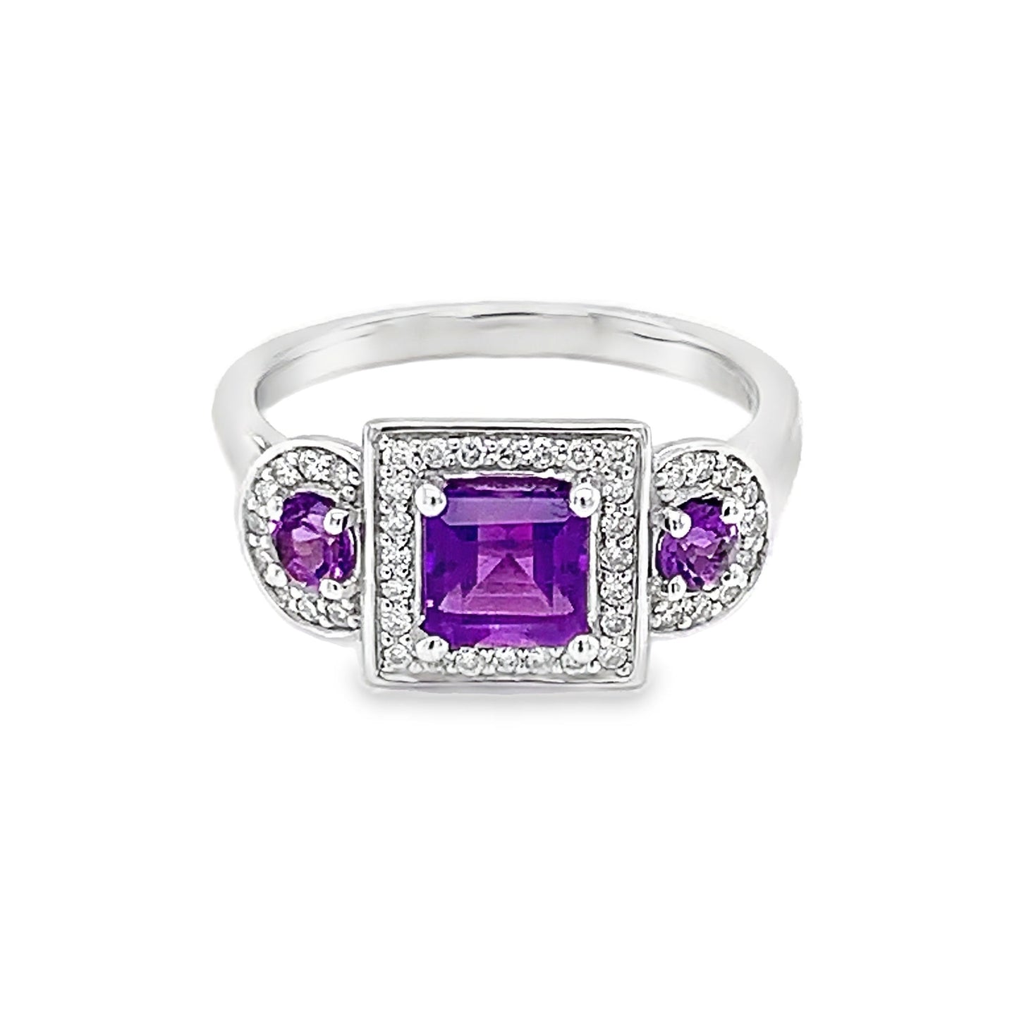Amethyst and Diamond Vintage Style Halo Ring