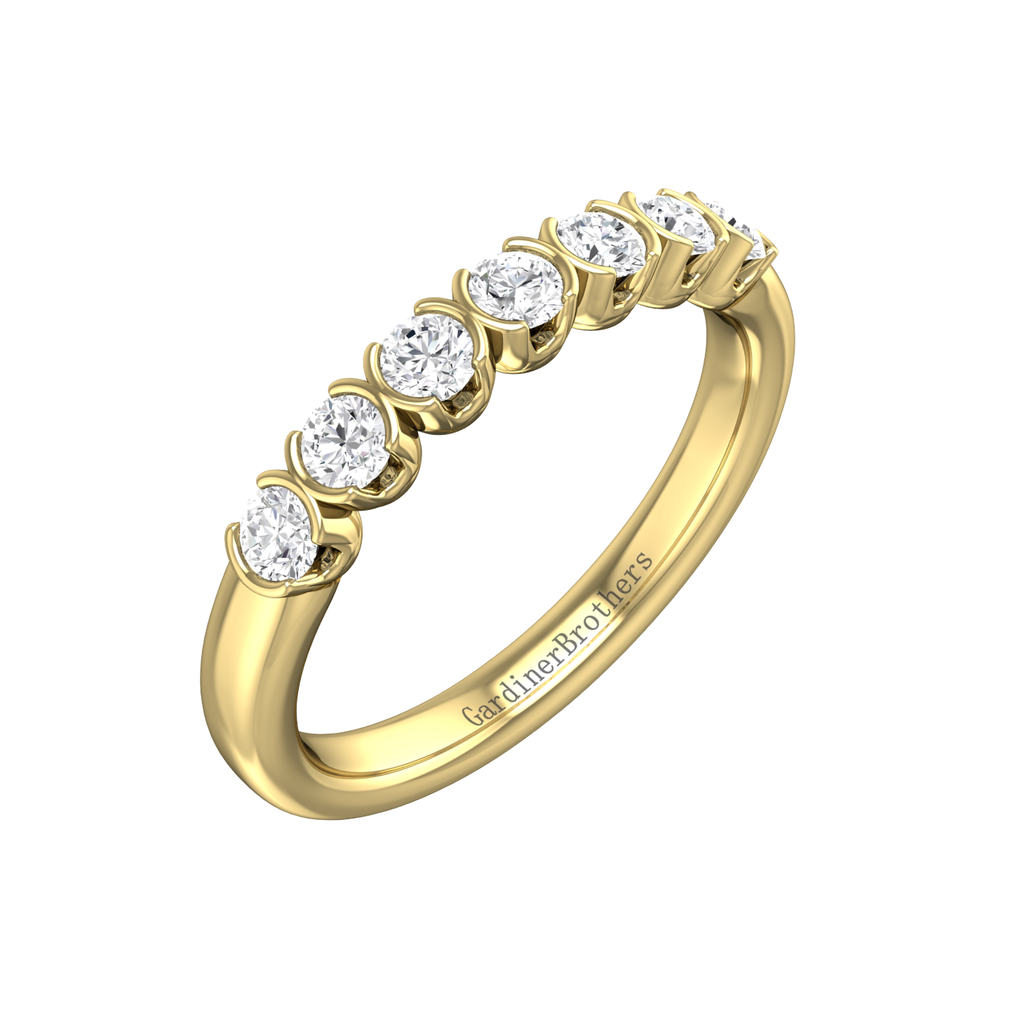 DIAMOND SET 7 STONE HALF RUB-OVER STYLE WEDDING BAND  Gardiner Brothers 0.25cts 18ct Yellow Gold 