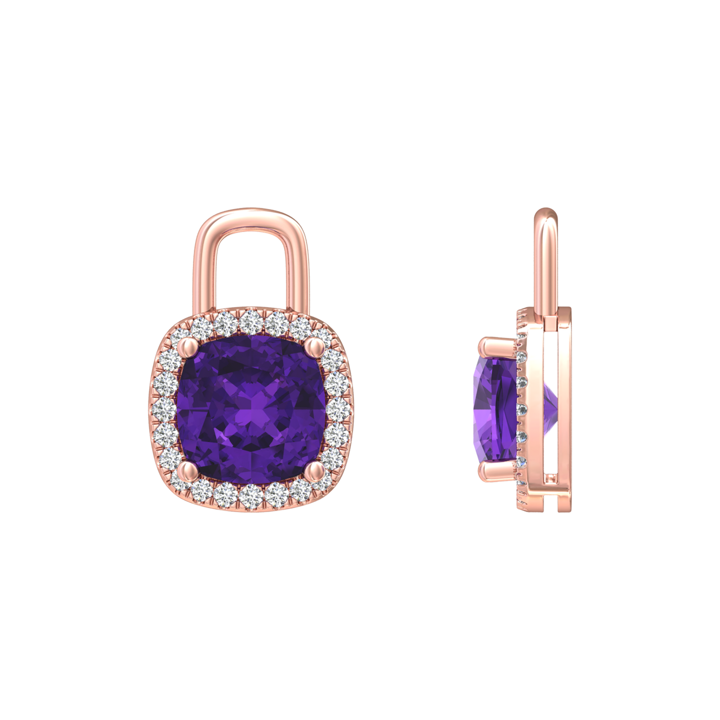 Nova diamond set earrings attachments set with a cushion shaped Amethyst Gardiner Brothers