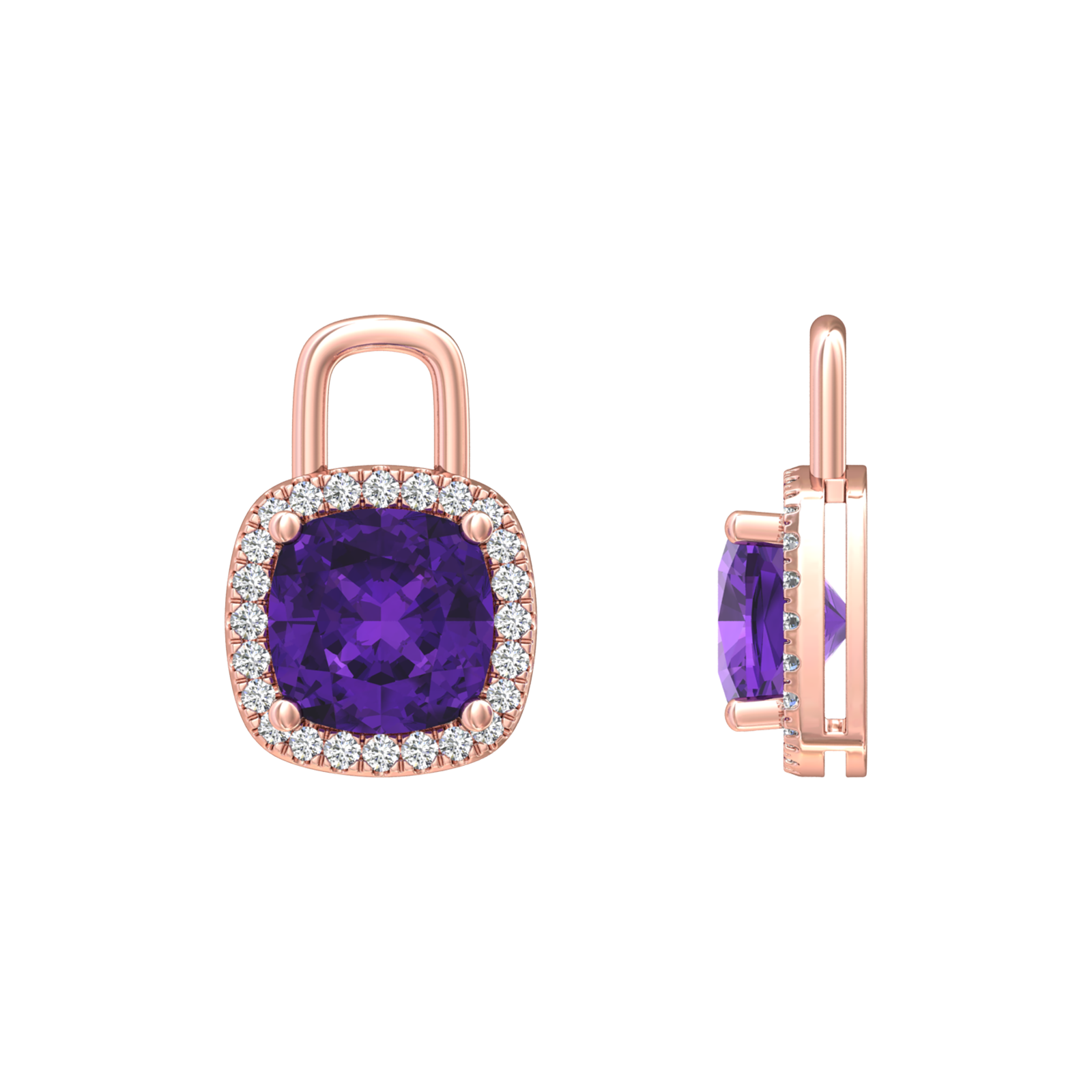 Nova diamond set earrings attachments set with a cushion shaped Amethyst Gardiner Brothers