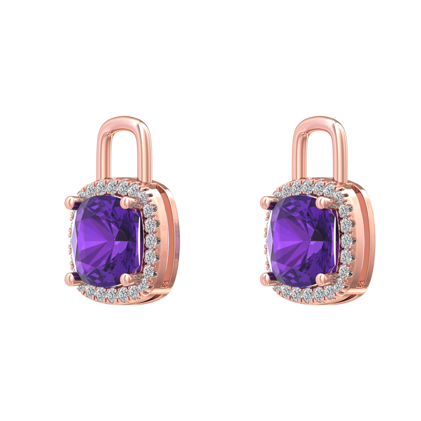 Nova diamond set earrings attachments set with a cushion shaped Amethyst Gardiner Brothers
