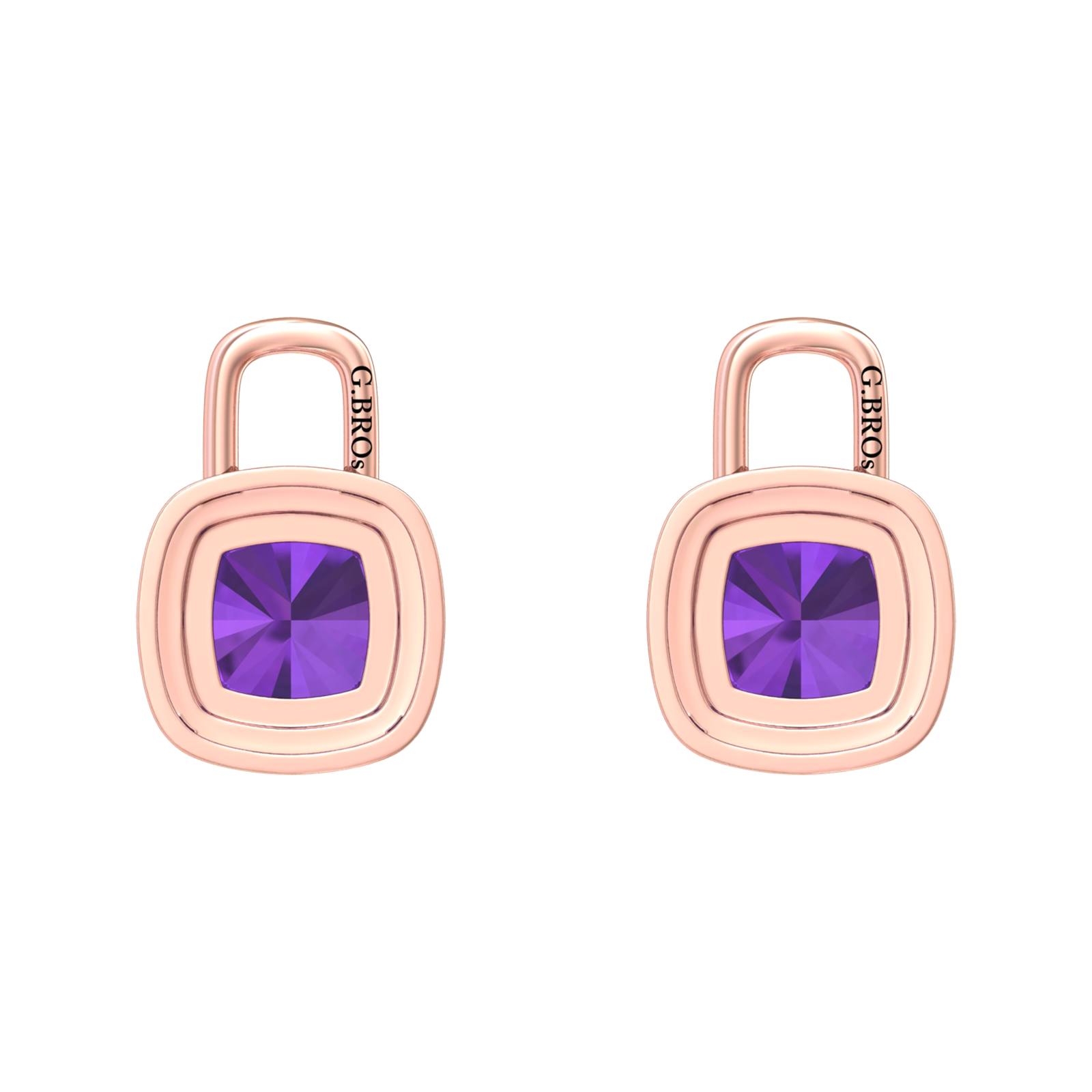 Nova diamond set earrings attachments set with a cushion shaped Amethyst Gardiner Brothers