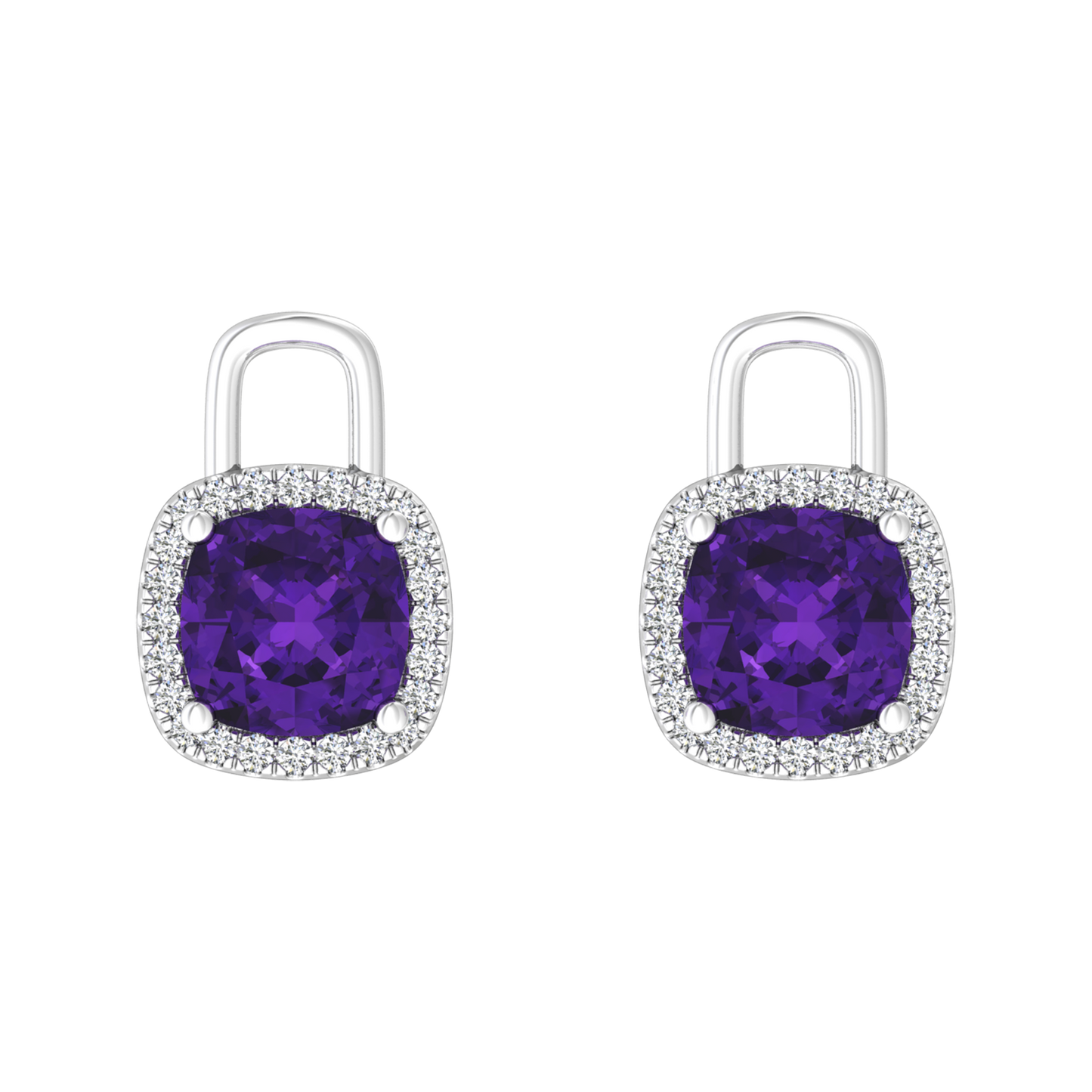 Nova diamond set earrings attachments set with a cushion shaped Amethyst Gardiner Brothers White gold