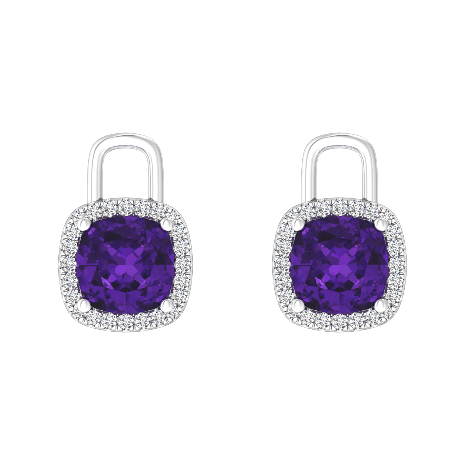 Nova diamond set earrings attachments set with a cushion shaped Amethyst Gardiner Brothers White gold