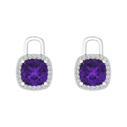 Nova diamond set earrings attachments set with a cushion shaped Amethyst Gardiner Brothers White gold