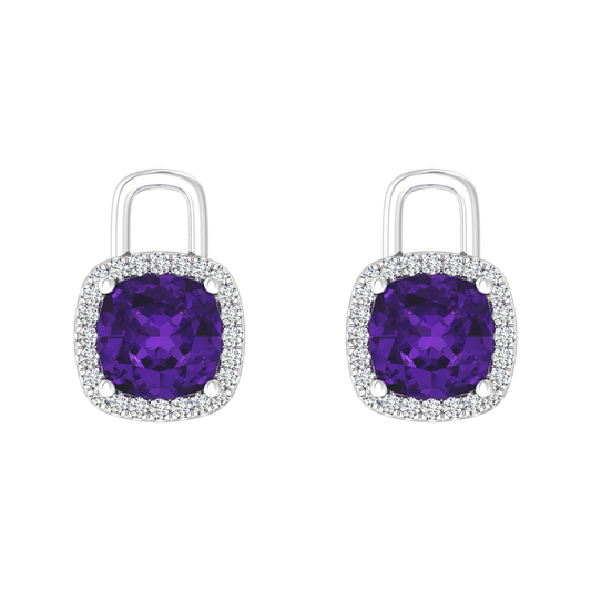 Nova diamond set earrings attachments set with a cushion shaped Amethyst Gardiner Brothers White gold