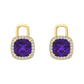 Nova diamond set earrings attachments set with a cushion shaped Amethyst Gardiner Brothers Yellow Gold