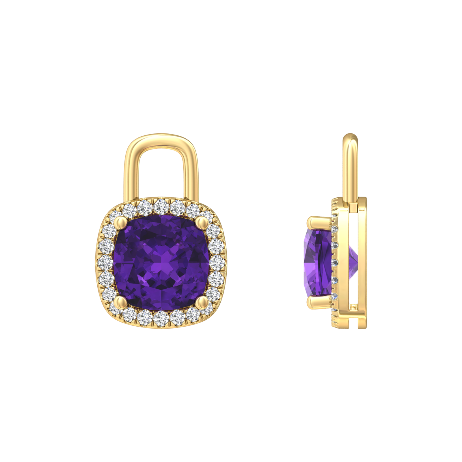 Nova diamond set earrings attachments set with a cushion shaped Amethyst Gardiner Brothers
