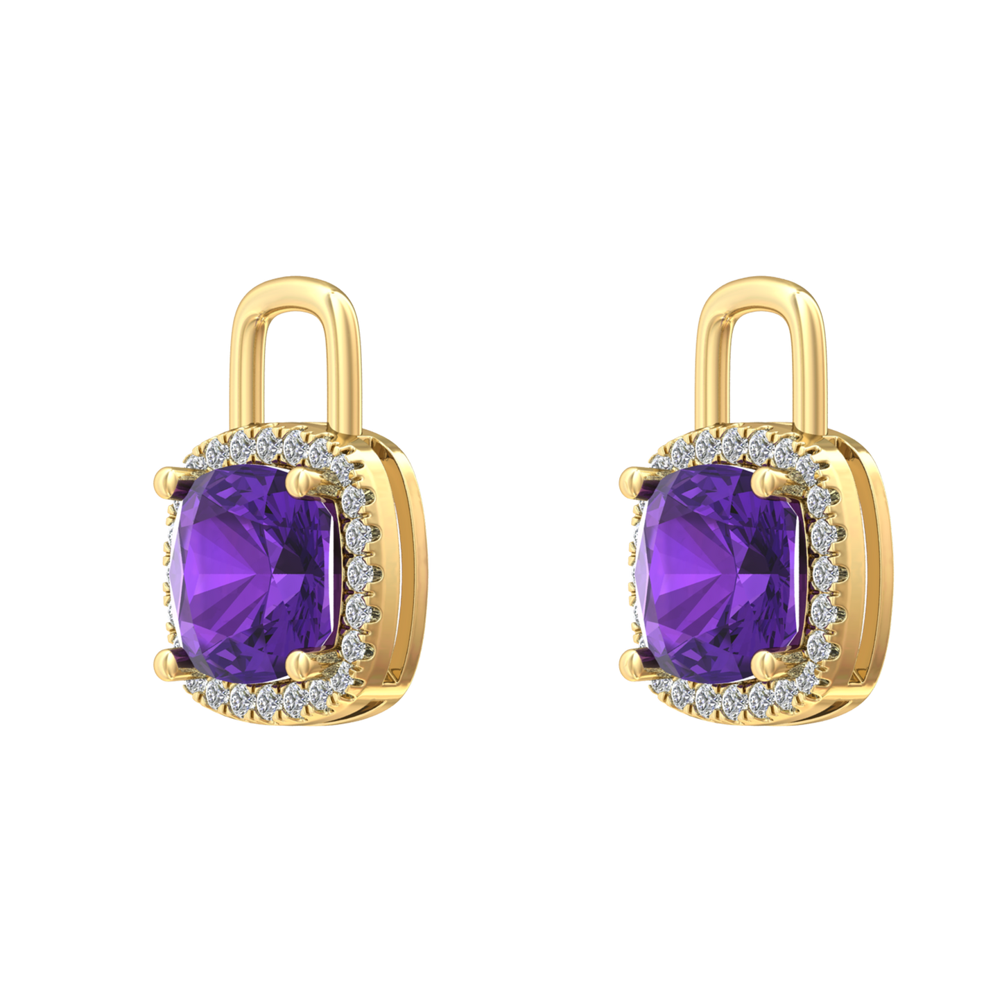 Nova diamond set earrings attachments set with a cushion shaped Amethyst Gardiner Brothers