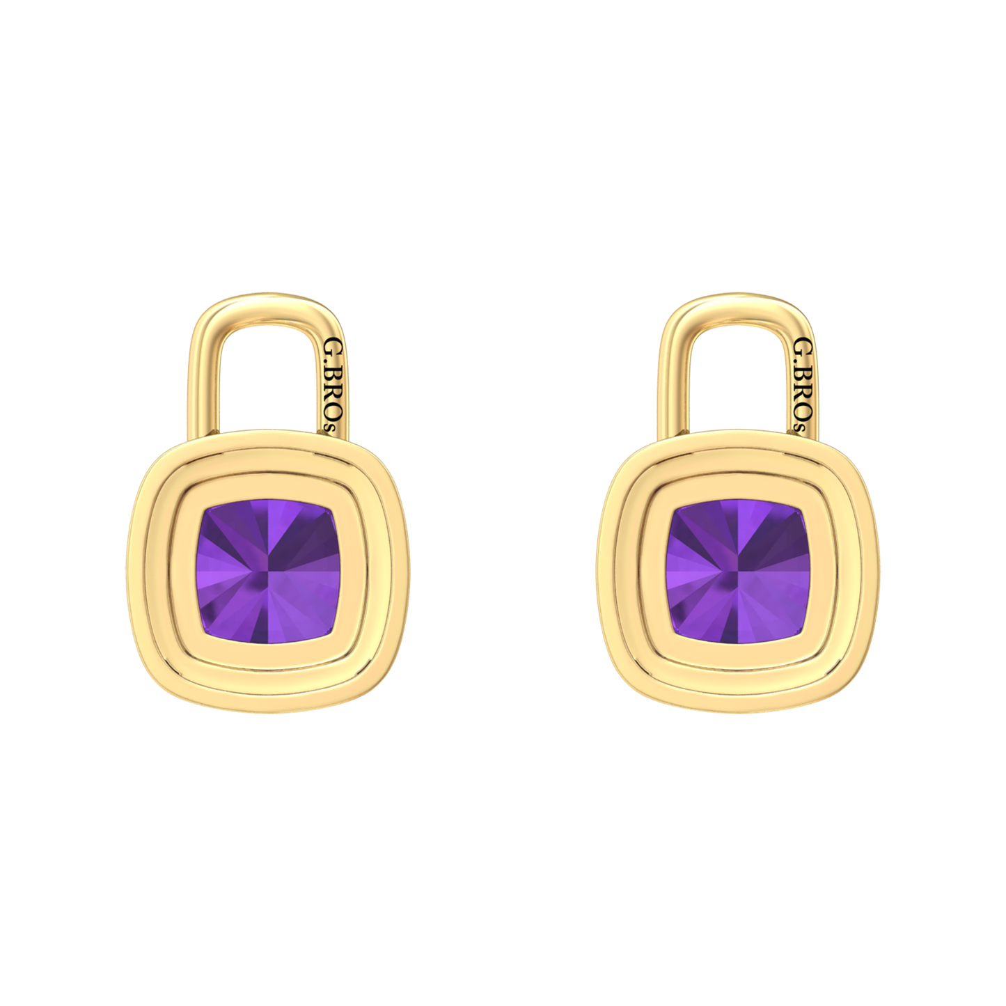 Nova diamond set earrings attachments set with a cushion shaped Amethyst Gardiner Brothers