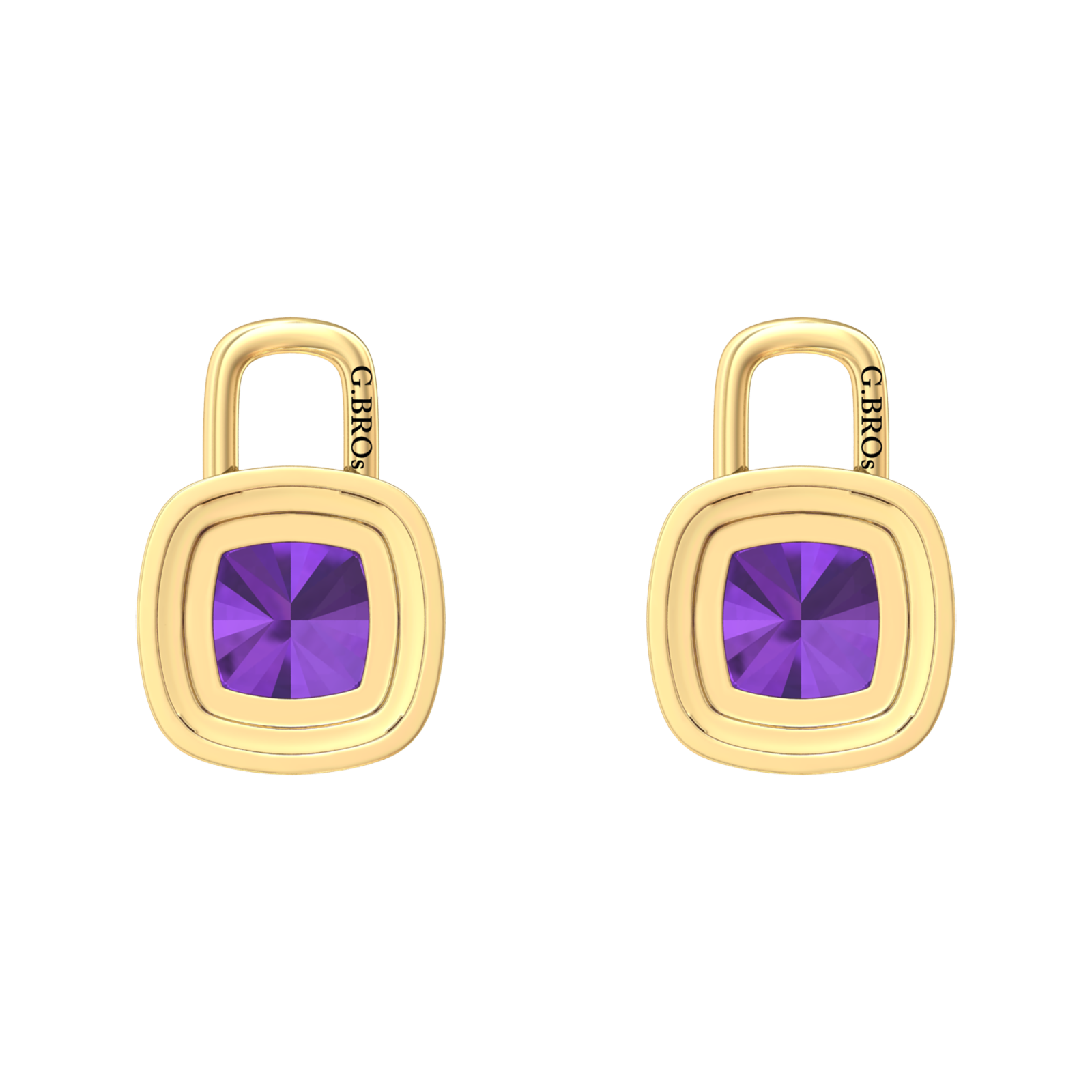 Nova diamond set earrings attachments set with a cushion shaped Amethyst Gardiner Brothers