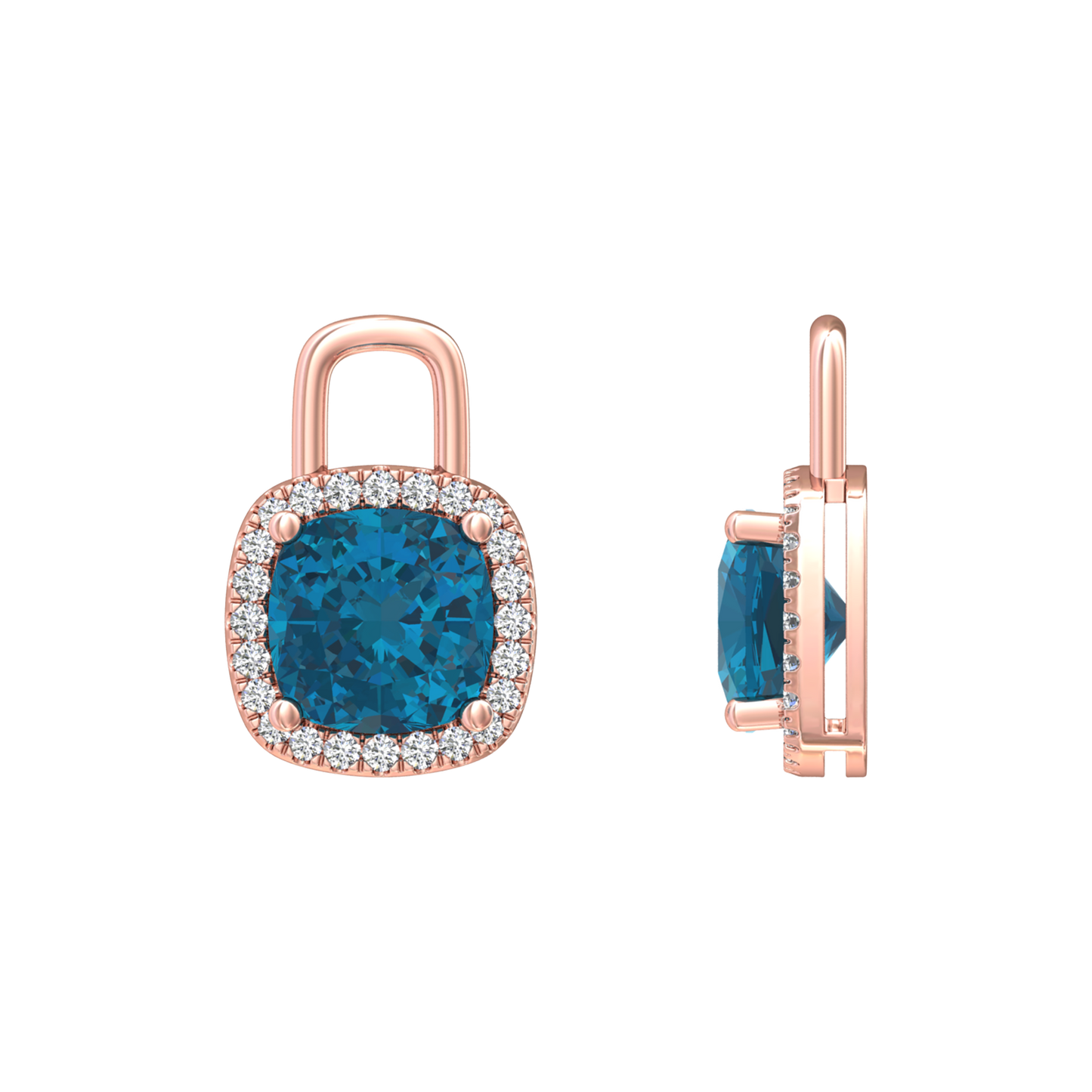 Nova diamond set earrings attachments set with a cushion shaped London Blue Topaz Gardiner Brothers