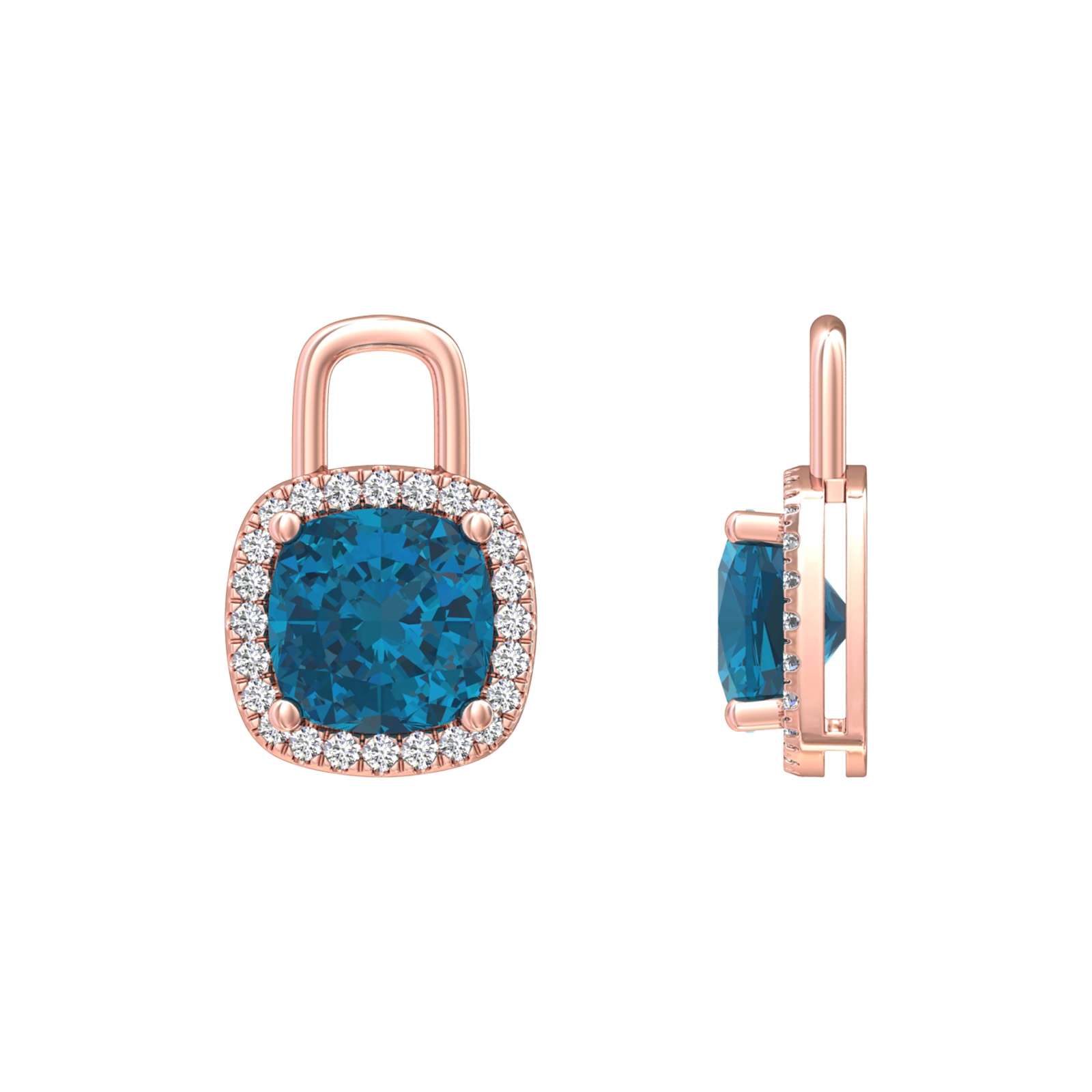 Nova diamond set earrings attachments set with a cushion shaped London Blue Topaz Gardiner Brothers