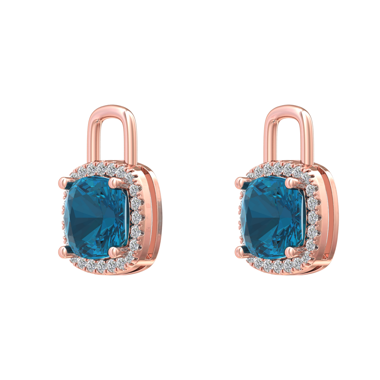 Nova diamond set earrings attachments set with a cushion shaped London Blue Topaz Gardiner Brothers