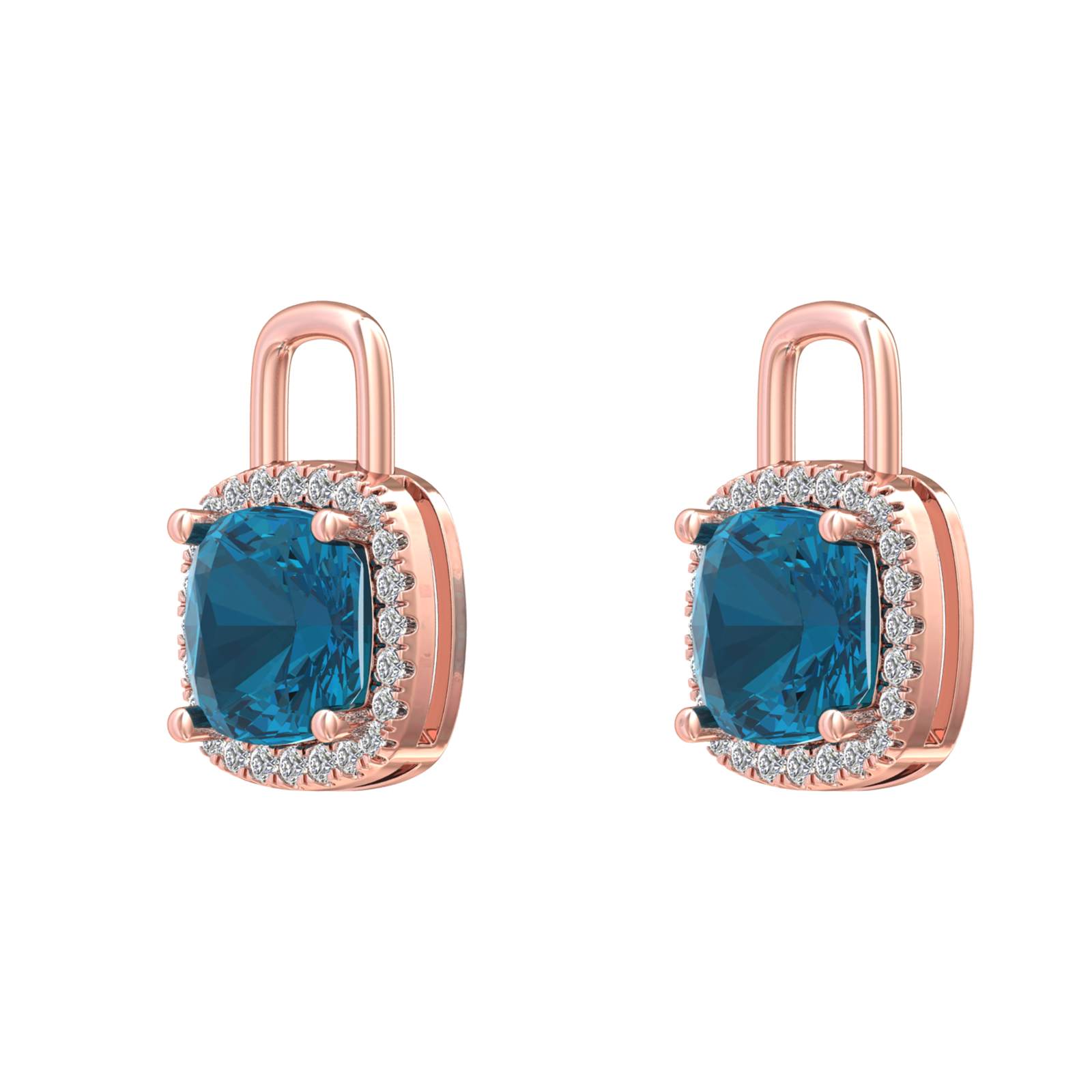 Nova diamond set earrings attachments set with a cushion shaped London Blue Topaz Gardiner Brothers