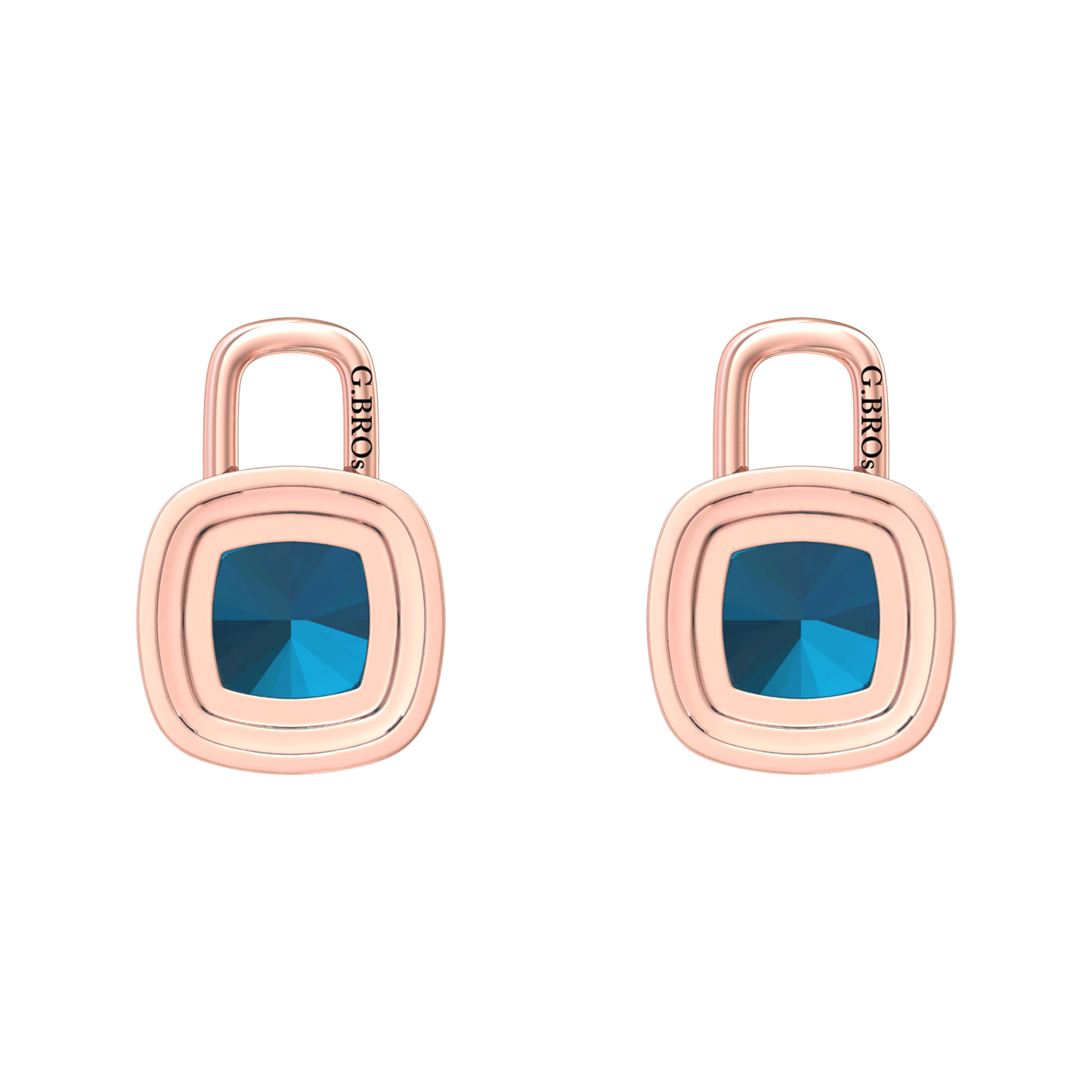 Nova diamond set earrings attachments set with a cushion shaped London Blue Topaz Gardiner Brothers