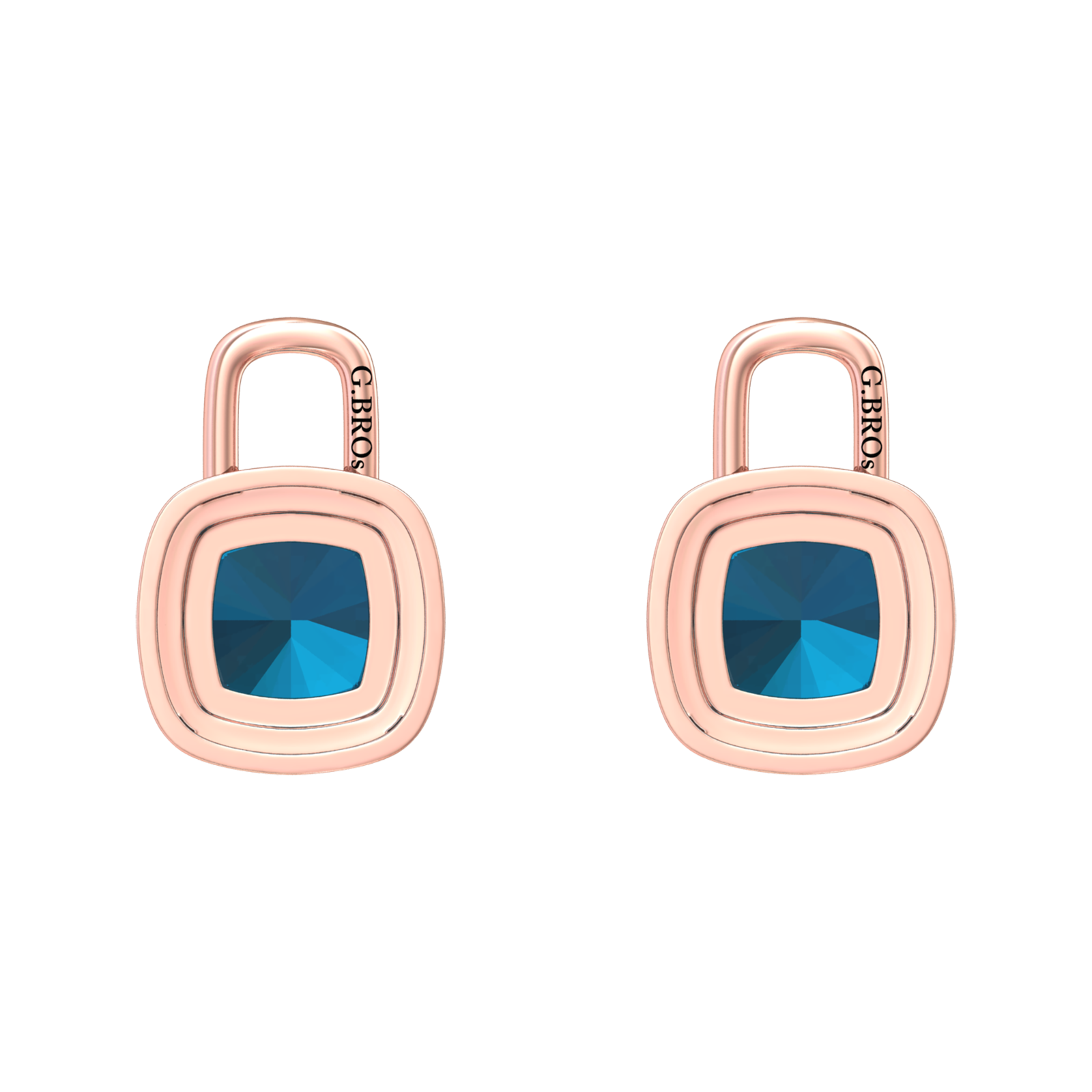 Nova diamond set earrings attachments set with a cushion shaped London Blue Topaz Gardiner Brothers