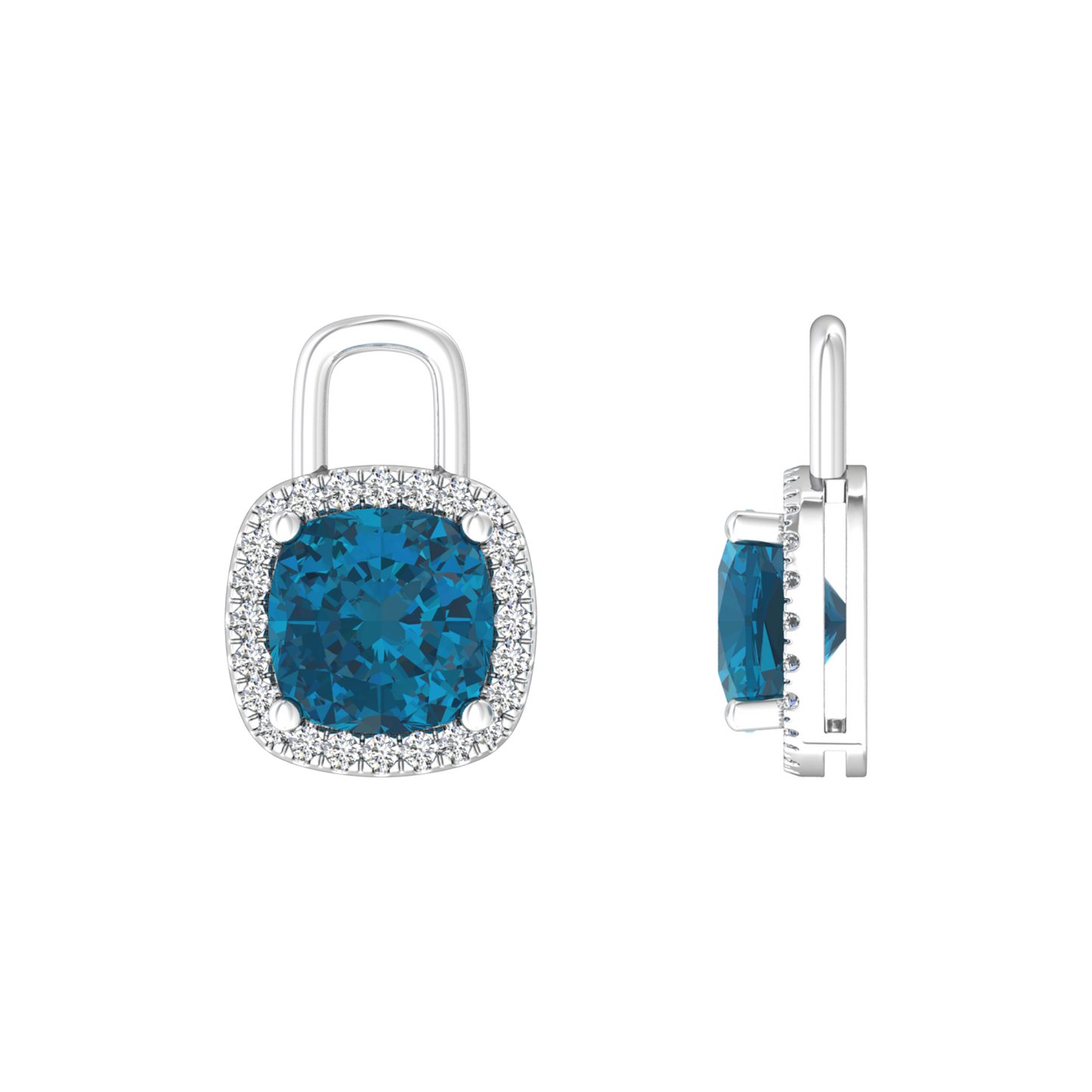 Nova diamond set earrings attachments set with a cushion shaped London Blue Topaz Gardiner Brothers