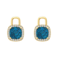 Nova diamond set earrings attachments set with a cushion shaped London Blue Topaz Gardiner Brothers Yellow Gold