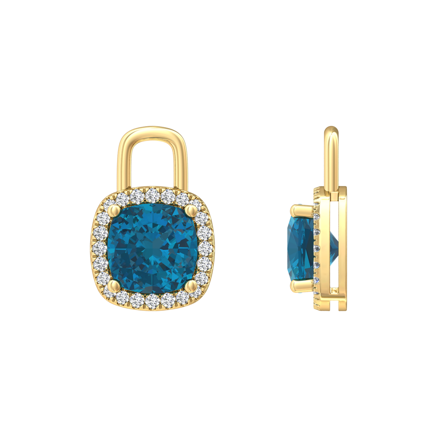 Nova diamond set earrings attachments set with a cushion shaped London Blue Topaz Gardiner Brothers