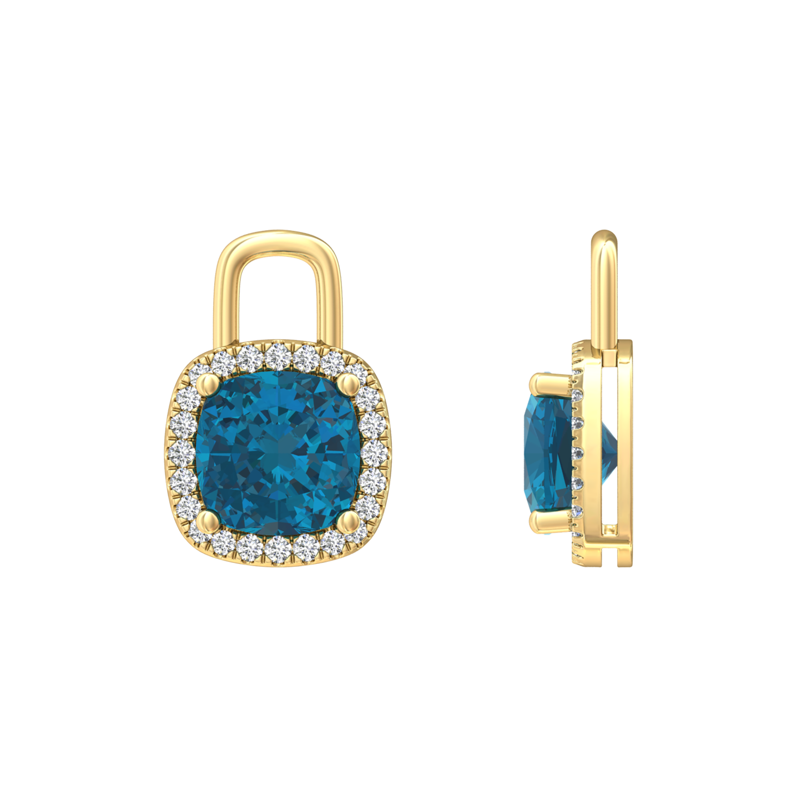 Nova diamond set earrings attachments set with a cushion shaped London Blue Topaz Gardiner Brothers