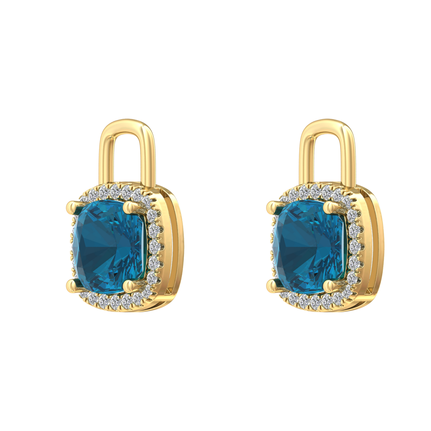 Nova diamond set earrings attachments set with a cushion shaped London Blue Topaz Gardiner Brothers