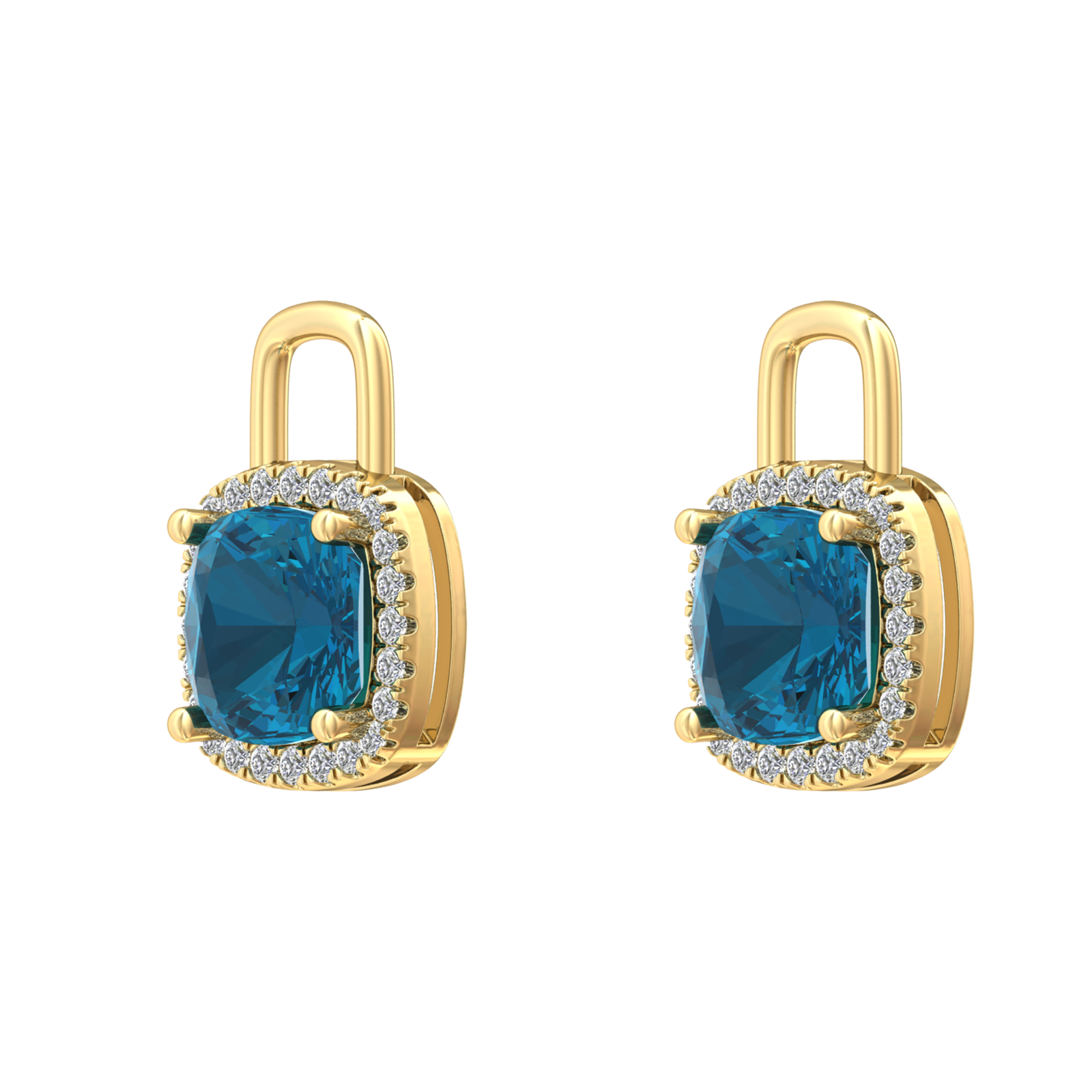 Nova diamond set earrings attachments set with a cushion shaped London Blue Topaz Gardiner Brothers