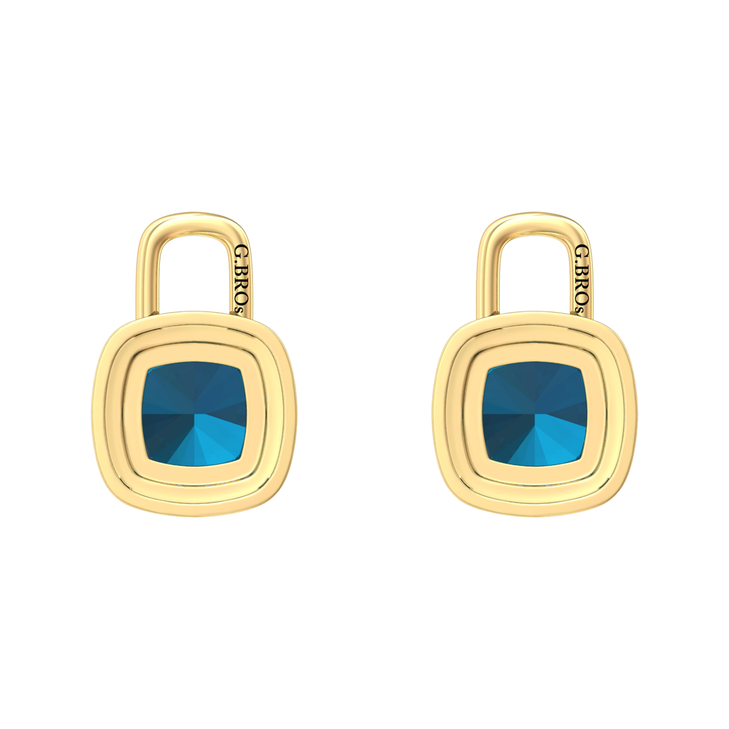 Nova diamond set earrings attachments set with a cushion shaped London Blue Topaz Gardiner Brothers