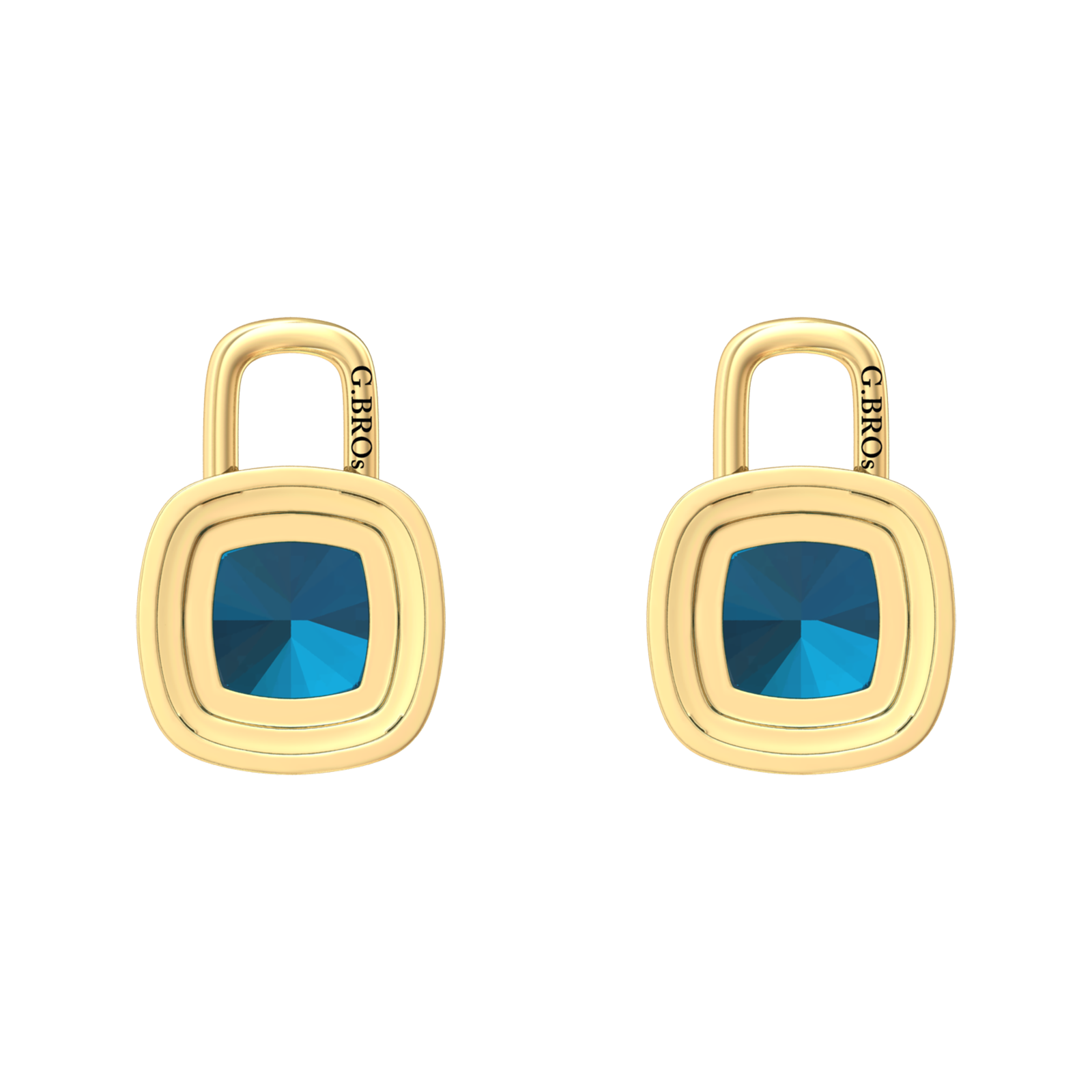 Nova diamond set earrings attachments set with a cushion shaped London Blue Topaz Gardiner Brothers