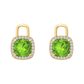 Nova diamond set earrings attachments set with a cushion shaped Peridot Gardiner Brothers Yellow Gold
